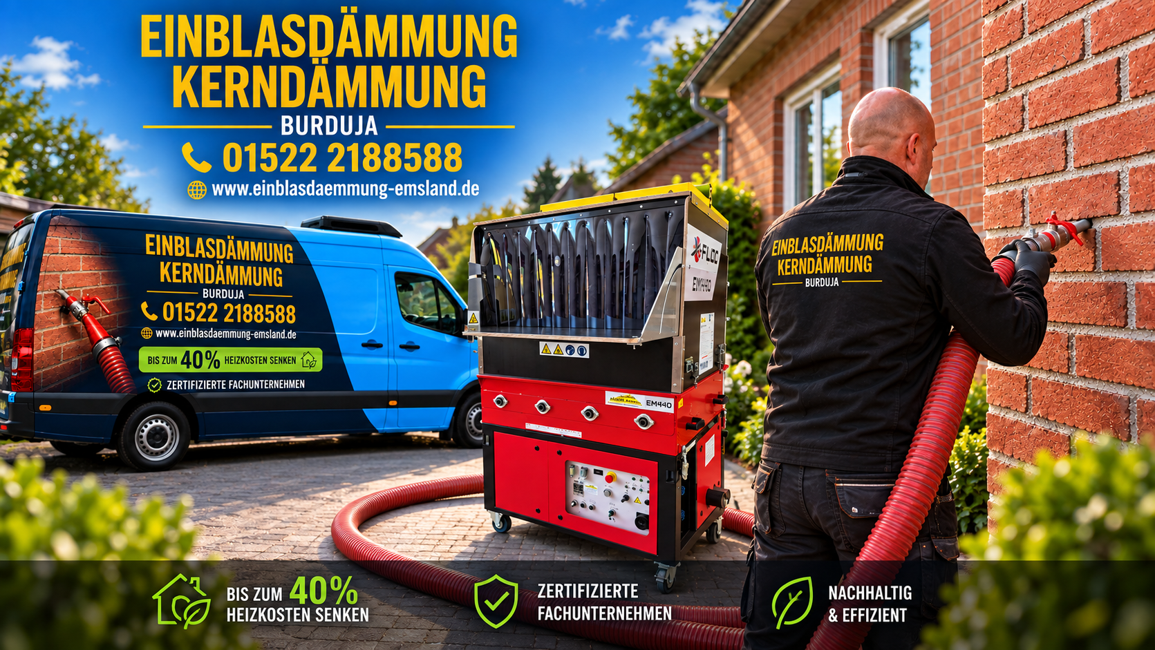 Einblasdämmung mit Einblasmaschine am zweischaligen Mauerwerk